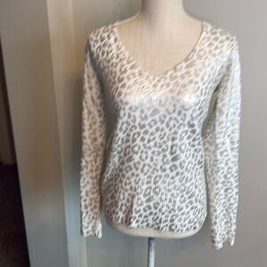 Boston Proper Silver and White V-Neck Sweater